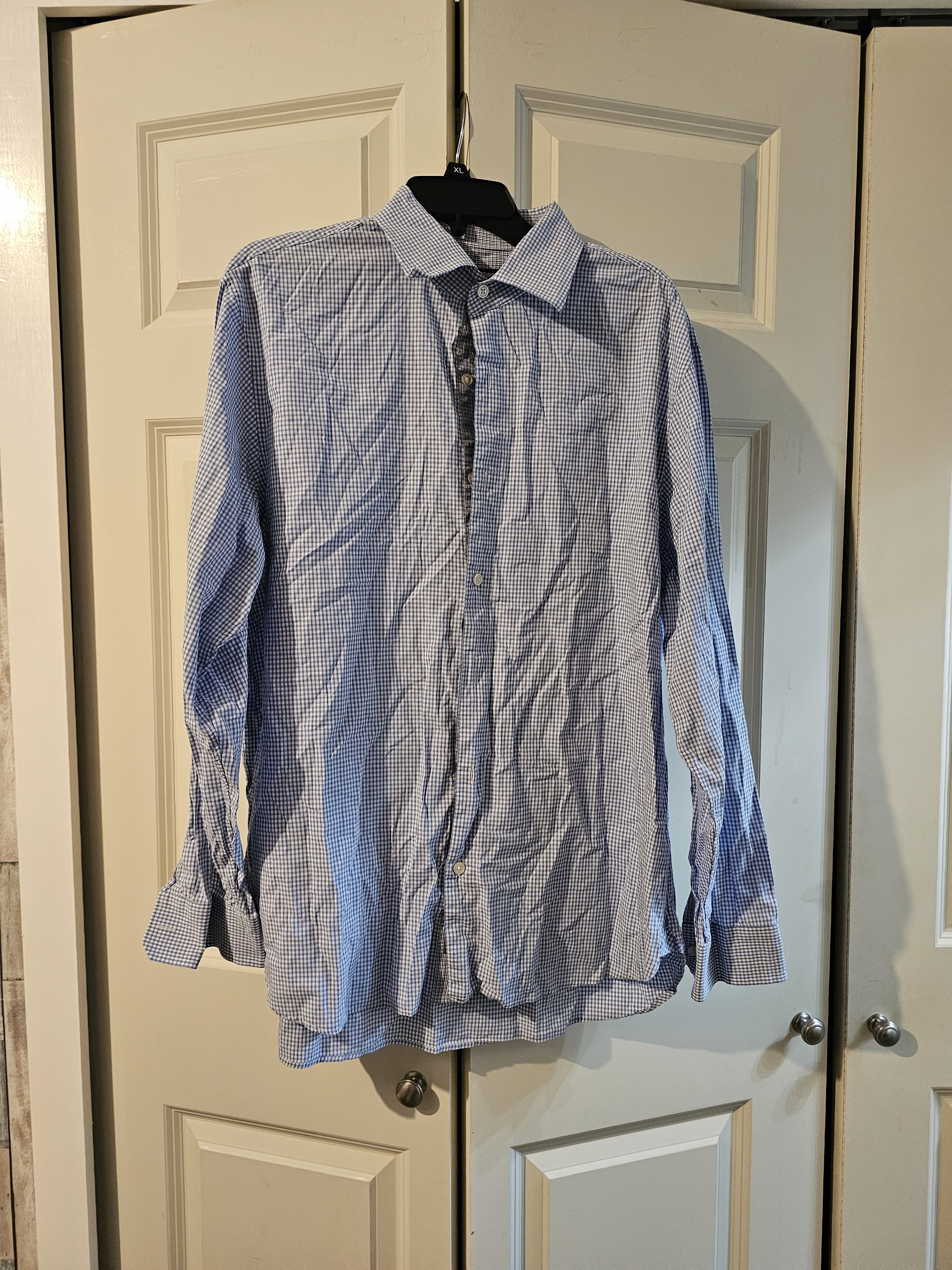 Michael Kors Men's Blue And White Micro-Check Dress Shirt Xl